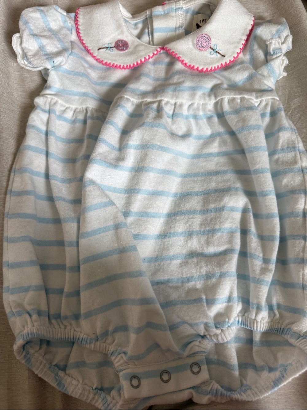 The Oaks Smocked Bubble Romper with Embroidered Candy